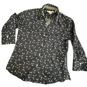 Foxcroft NYC Easy Care Navy Blue Bird Print Button Down Shirt Size Medium